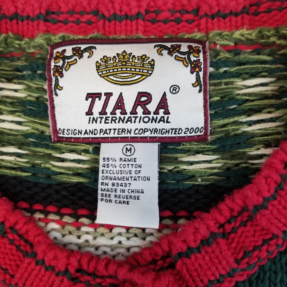 VTG Tiara International Christmas Sweater Womens M Heavy Embroidered Cardigan - Picture 3 of 9
